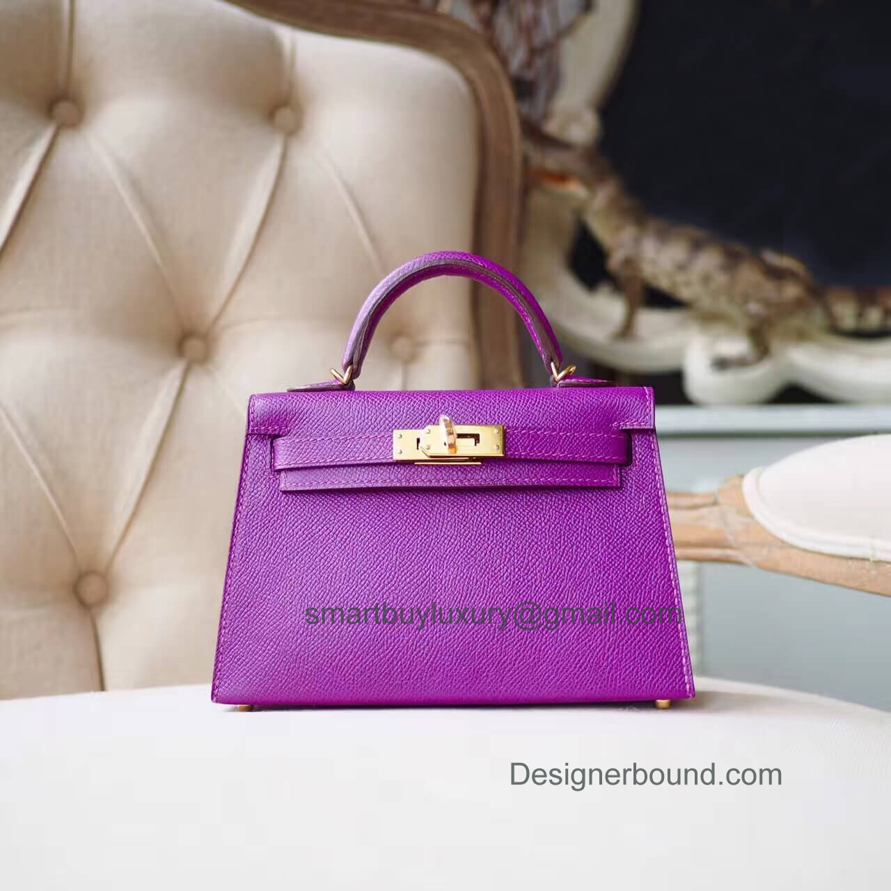 Hermes Mini Kelly II Bag in p9 Anemone Epsom GHW